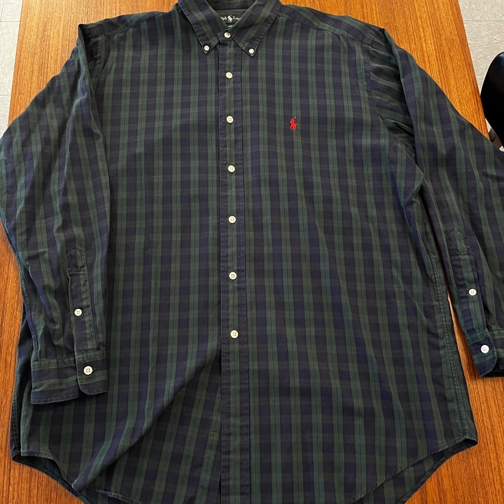Ralph Lauren Green and Blue Casual Button Down Shirt